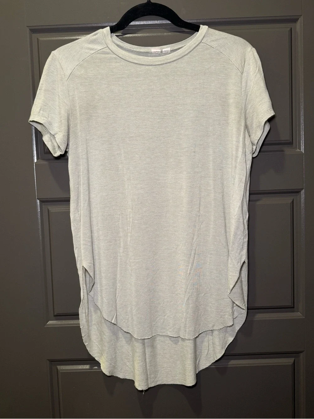 Melrose and Market Light Green and White Stripe Short Sleeve High-Low Tee